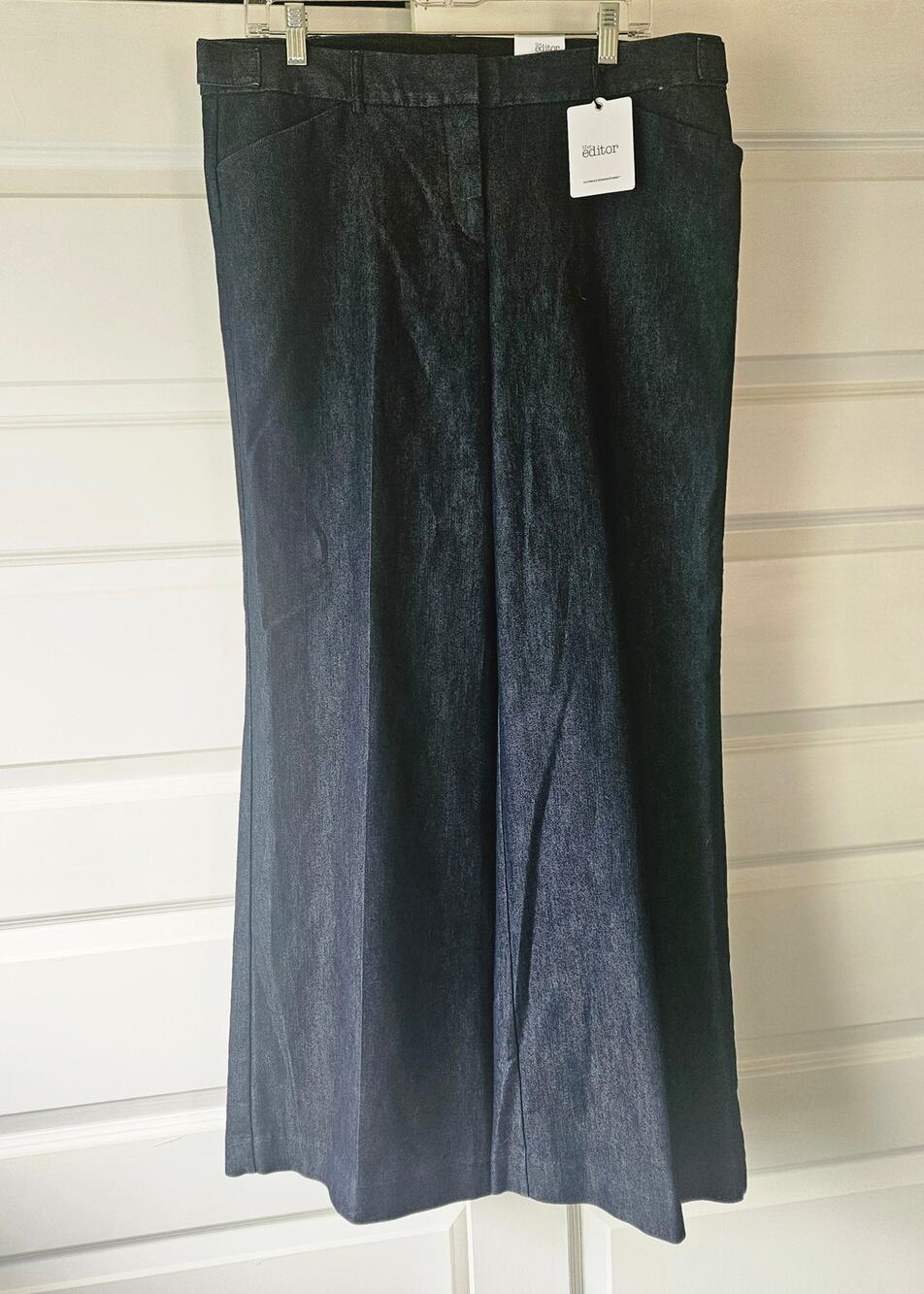 NWT Express Design Studio Editor Denim Trouser Pants Sz 12 Wide Leg Mid Rise